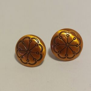 VTG 1960s Native American Indian Hand Punched CopperScrew Back Earrings 3/4"